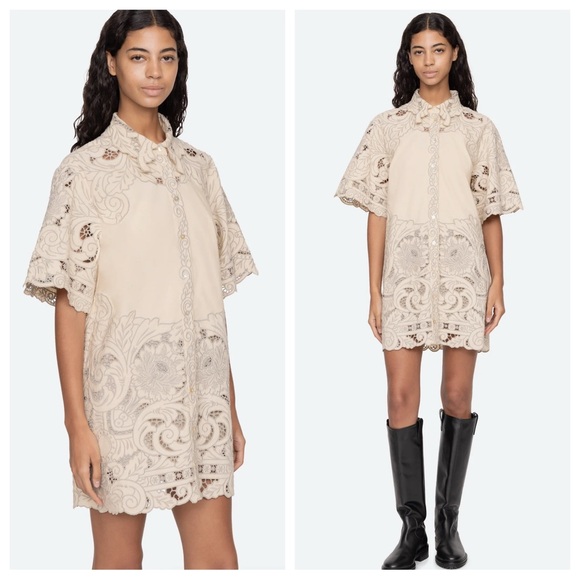 Sea New York Dresses & Skirts - Sea New York Ceci Embroidery Shirt Dress in Cream
